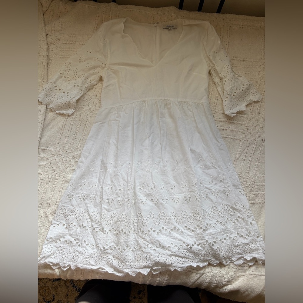 Madewell White Long Sleeve Eyelet Dress